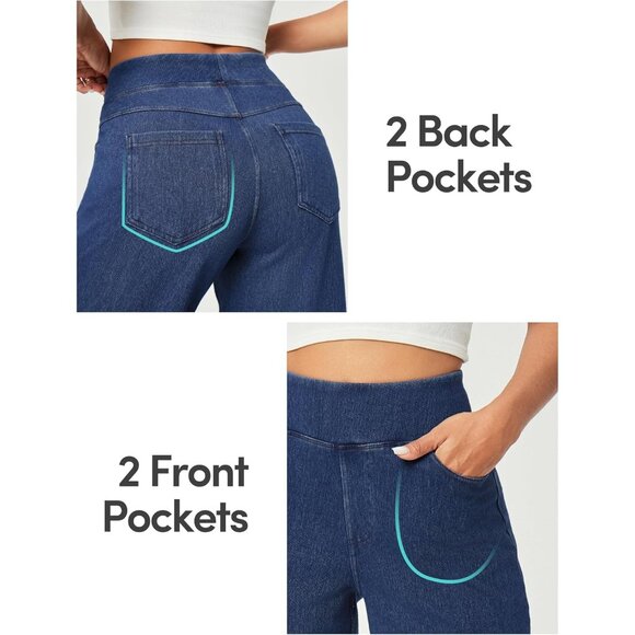 Wide Leg Jeans Woman High Waisted Stretchy Casual Denim 4 Pockets - Picture 5 of 6